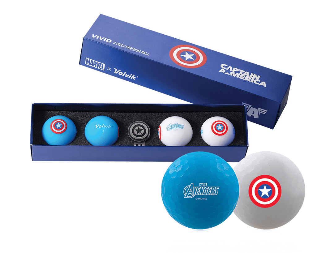 Volvik Vivid Marvel CAPTAIN AMERICA dárková sada golfových míčů