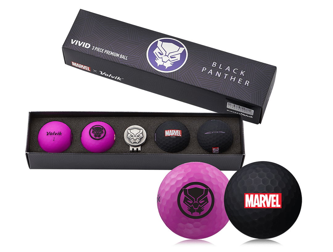 Volvik Vivid Marvel BLACK PANTHER dárková sada golfových míčů