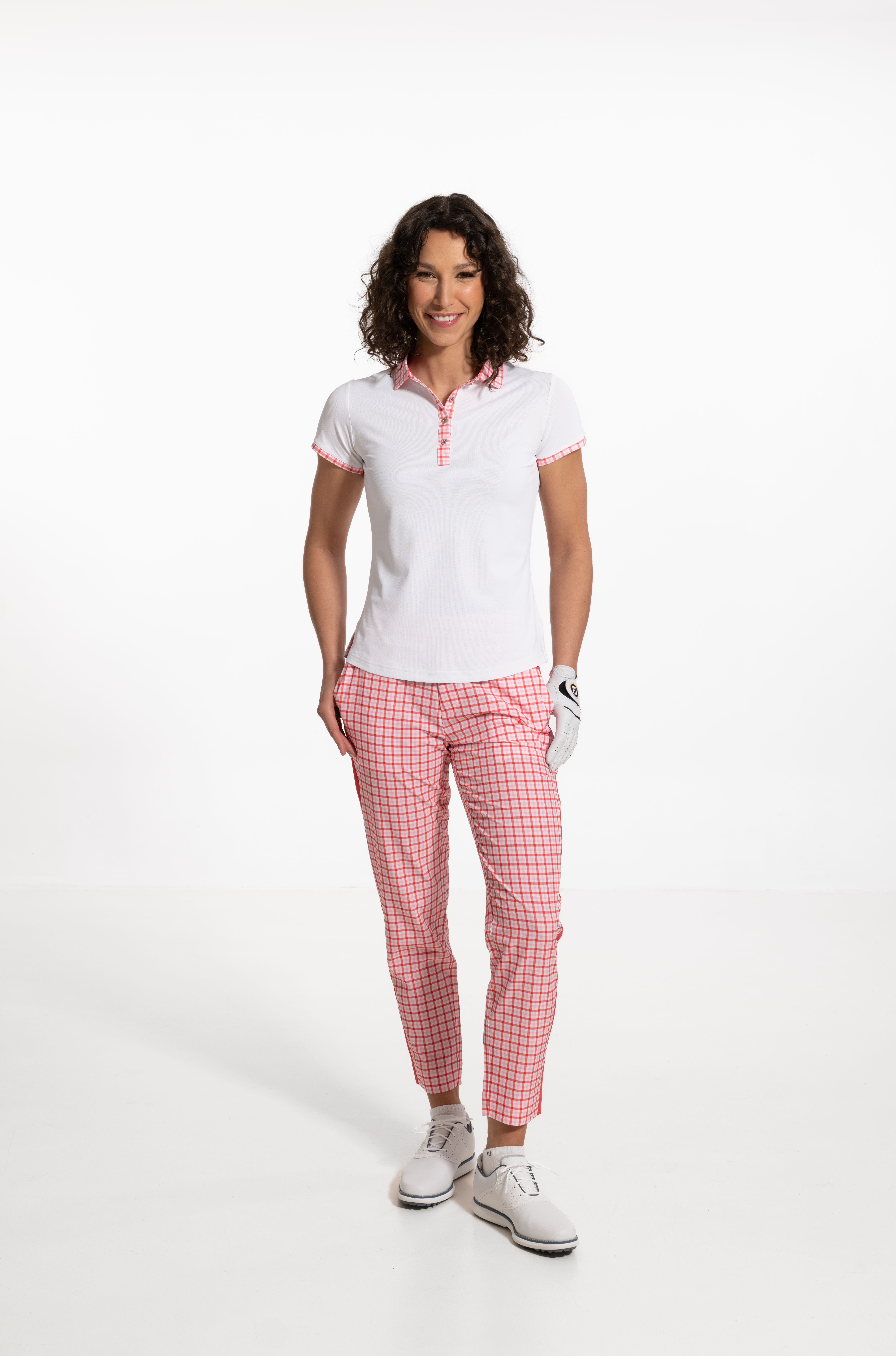 Levně FootJoy dámský letní golfový outfit, červený/bílý