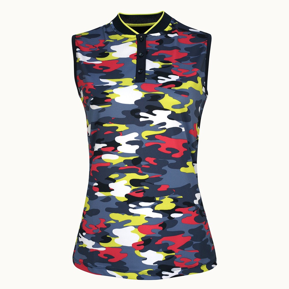 Levně Callaway Multi-Colour Camo dámské golfové triko bez rukávů, tmavě modré