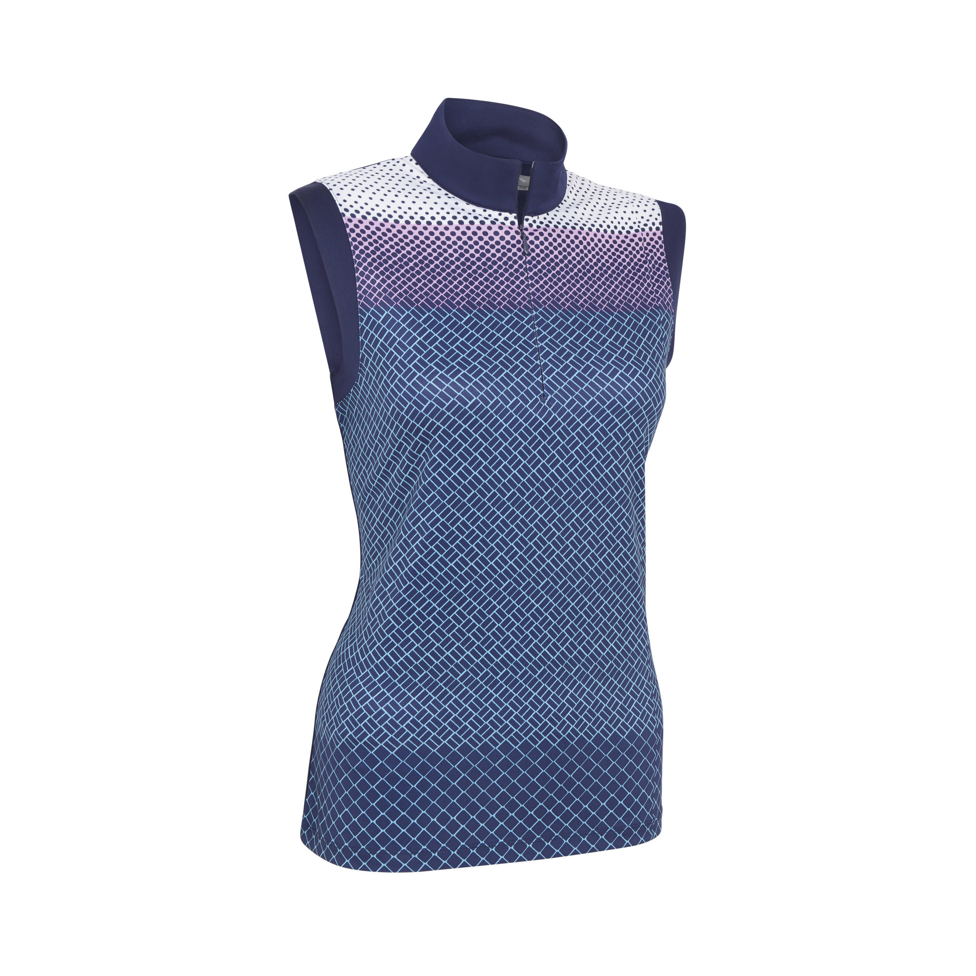 Callaway Zip Mock Gradient Printed dámské golfové triko bez rukávů, tmavě modré, vel. XS