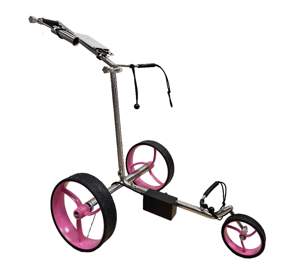 Levně trendGOLF WALKER S golfový elektrický vozík, nerez, růžová kola, baterie až 36 jamek