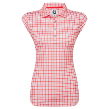 FootJoy Gingham Print Interlock dámské golfové triko, bílé/červené