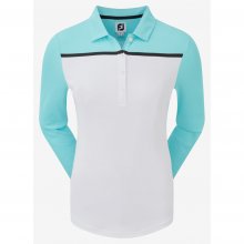 FootJoy Smooth Pique dámské triko s dlouhým rukávem, bílá/modrá DOPRODEJ