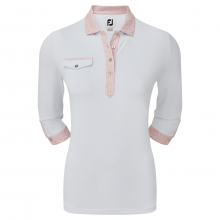 FootJoy Printed Trim dámské triko s 3/4 rukávem, bílé/světle růžové, vel. S DOPRODEJ