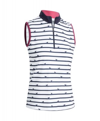 Callaway Birdie Stripe dámské golfové triko bez rukávů, bílé/tmavě modré