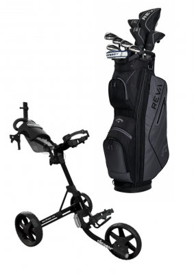 Callaway REVA 11pc dámský set, černý, pravý + Clicgear M4, golfový vozík