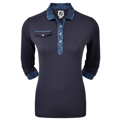 FootJoy Printed Trim dámské golfové triko s 3/4 rukávem, tmavě modré