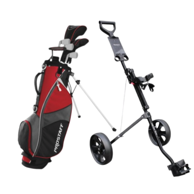 Wilson ProStaff JGI dětský golfový set, pravý, červený (11-14 let) + Masters dětský vozík