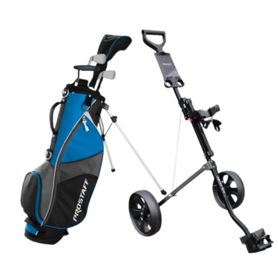 Wilson ProStaff JGI dětský golfový set, pravý, modrý (5-8 let) + Masters 1 dětský vozík