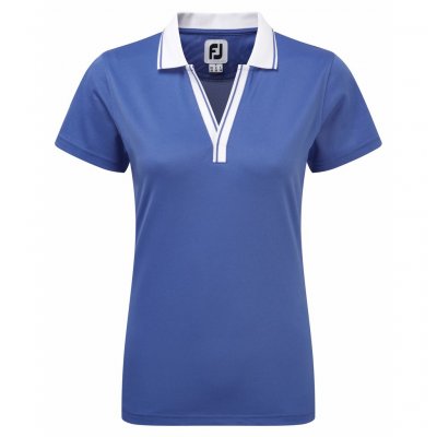 FootJoy Stretch Pique Open V-Neck dámské golfové triko, modré DOPRODEJ