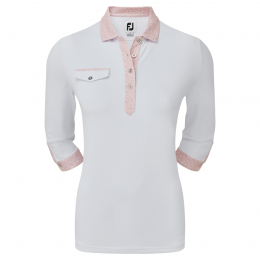FootJoy Printed Trim dámské triko s 3/4 rukávem, bílé/světle růžové, vel. S DOPRODEJ