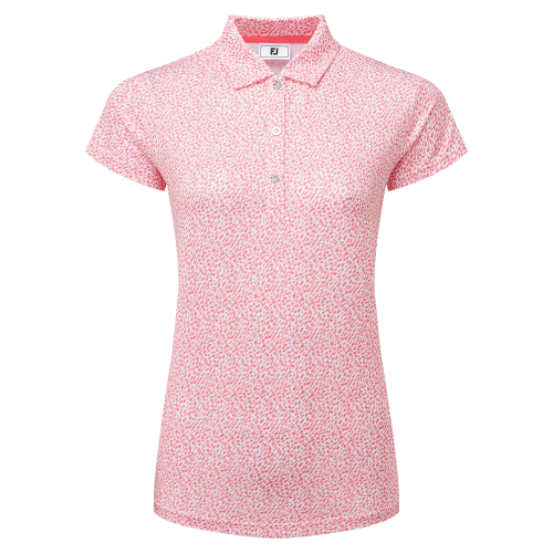 FootJoy Animal Print Cap Sleeve Lisle dámské golfové triko, bílé/růžové