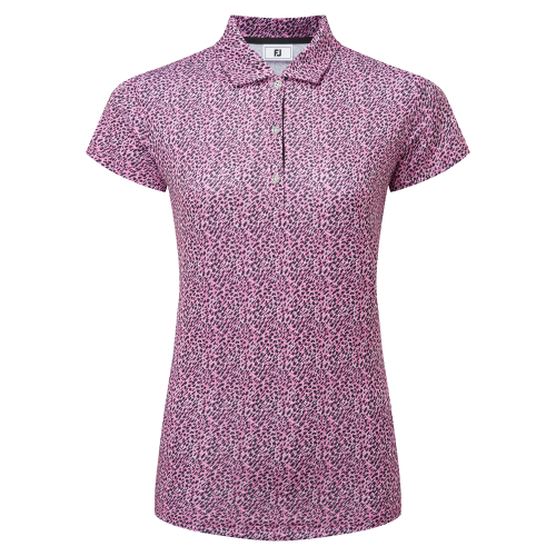 FootJoy Animal Print Cap Sleeve Lisle dámské golfové triko, černé/fialové