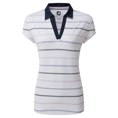 FootJoy Birdseye Stripe Smooth Jacquard dámské golfové triko, bílé DOPRODEJ