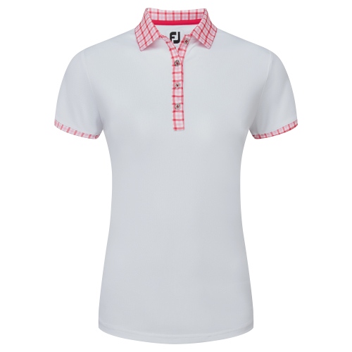 FootJoy Gingham Trim Pique dámské golfové triko, bílé, vel. XS DOPRODEJ