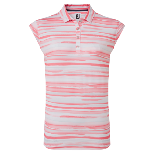 FootJoy Watercolour Print Lisle dámské golfové triko, bílé/korálové